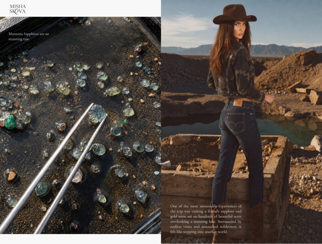 Montana sapphire mine beside a woman in western clothing