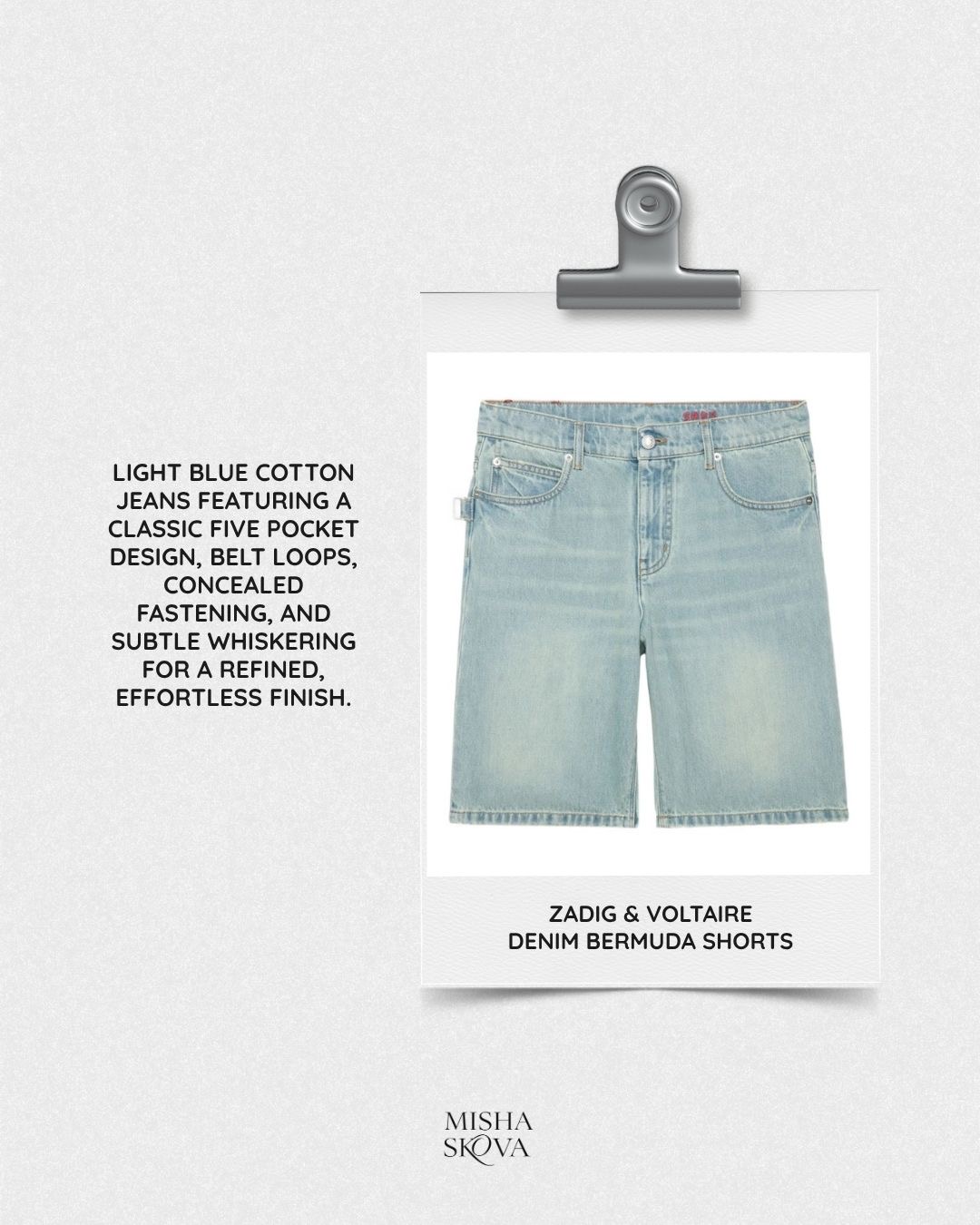 Zadig & Voltaire light blue denim bermuda shorts with five-pocket design, product flat lay