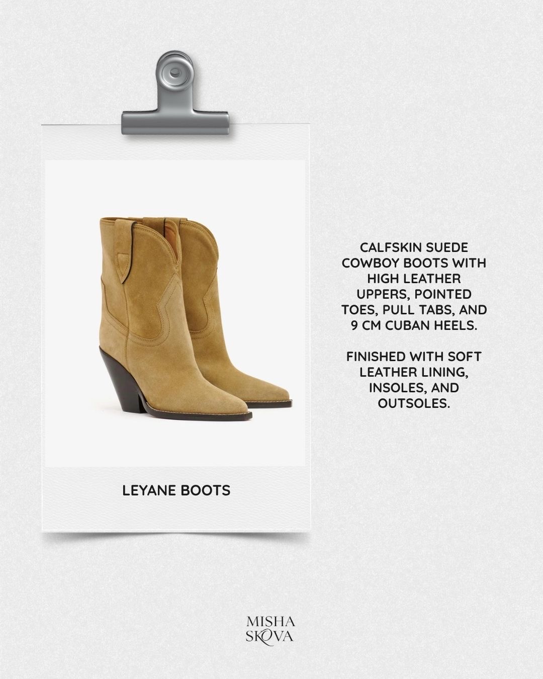 Isabel Marant Leyane tan suede cowboy ankle boots with Cuban heel, product flat lay