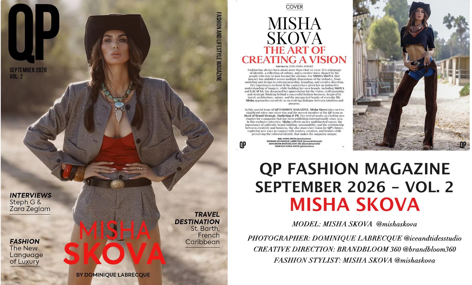 Misha Skova on the September 2026 cover of QP Fashion Magazine